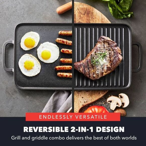 Bobby Flay -  Cast Iron Griddle Double Burner Reversi Black - Picture 6 of 9